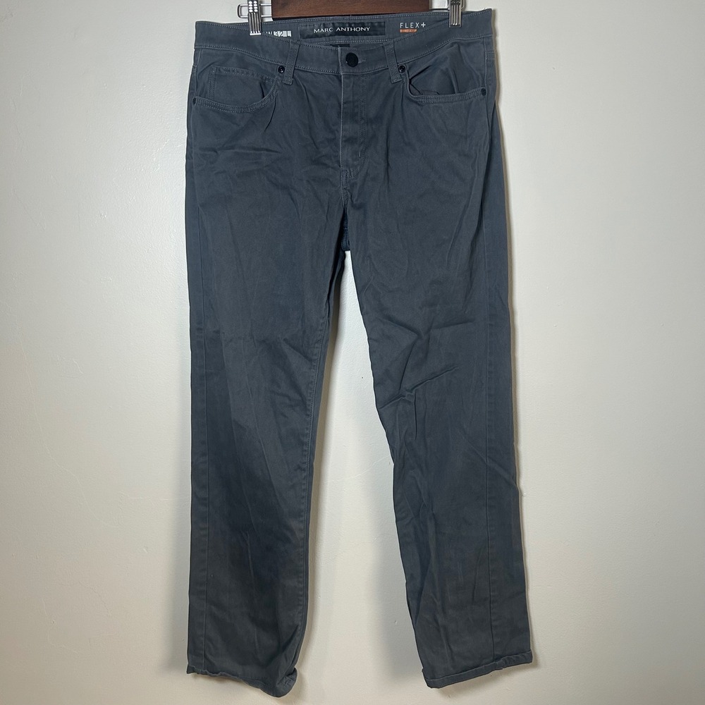 Marc Anthony Flex+ Slim Fit Pants Mens 34x32 Gray Charcoal Stretch Chino Trouser